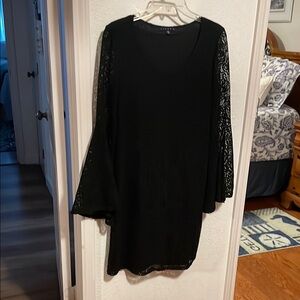 Chic Black Dress with Lace Sleeves
